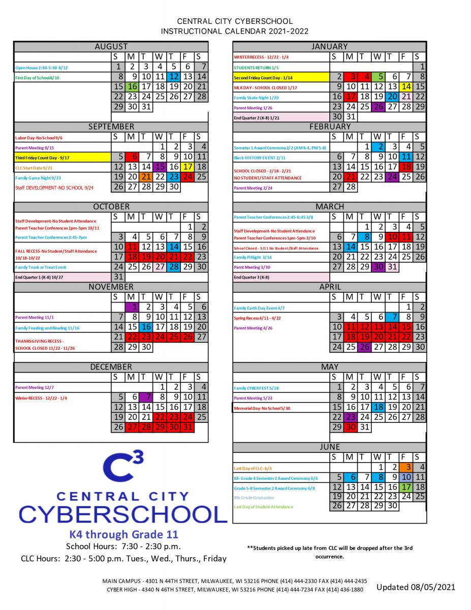 20212022 CYBER HIGH Calendar Central City Cyberschool